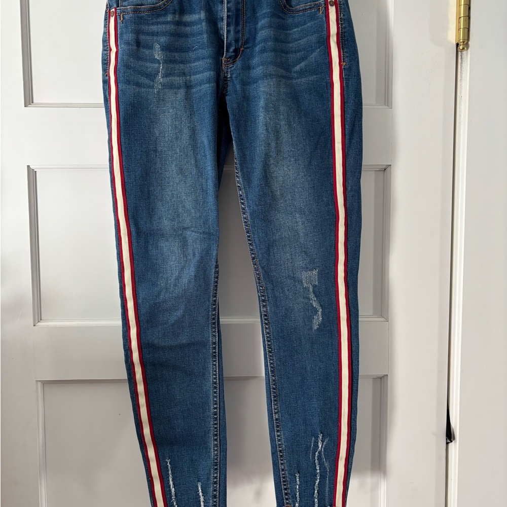 Women's Blue Jeans with Red Stripe